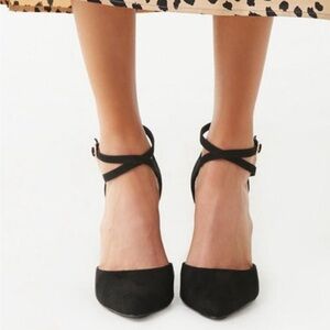 Forever 21 Tan and Black Heels with Ankle Straps